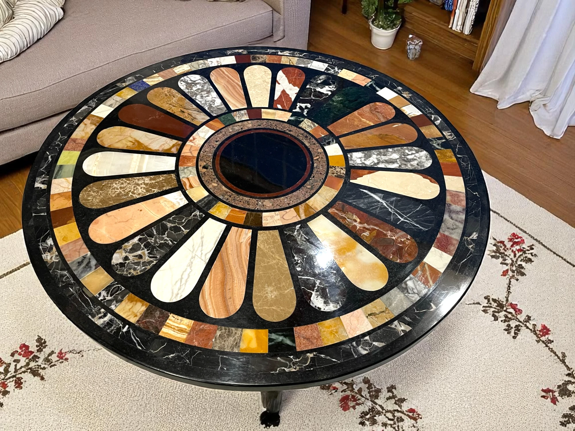 Round Marble Top Coffee Table Black Handmade  